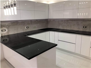 Prefab Kitchen Stone Countertop Nero Black Perimeter Counter