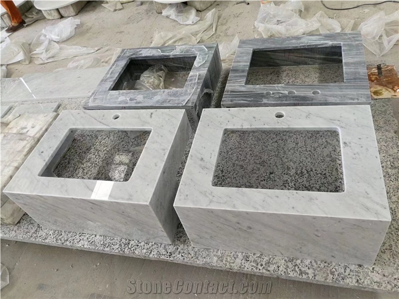 Prefab Marble Carrara Hotel Bath Tops Stone Yacht Vanity Top