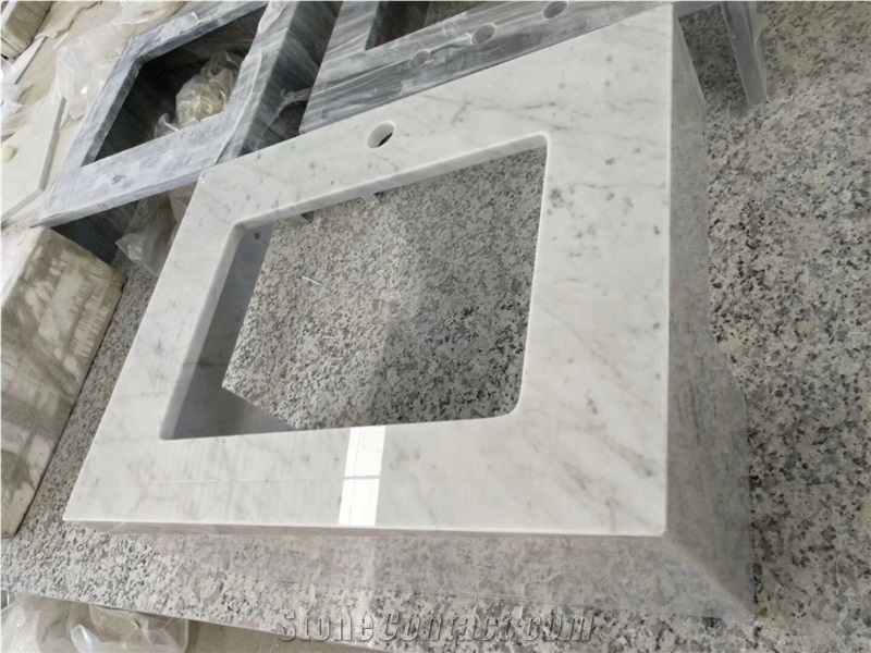 Prefab Marble Carrara Hotel Bath Tops Stone Yacht Vanity Top