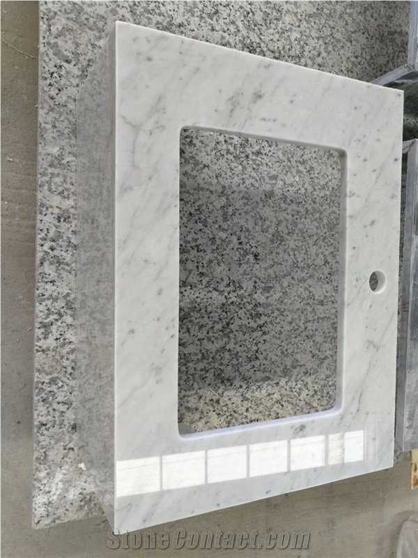 Prefab Marble Carrara Hotel Bath Tops Stone Yacht Vanity Top