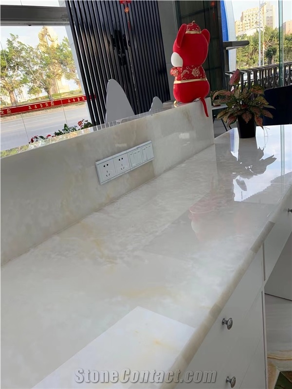 Prefab White Onyx Kitchen Countertop Stone Kitchen Bench Top