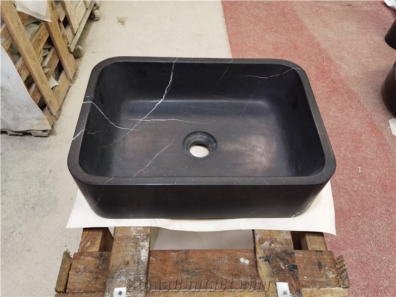 Rectangle Stone Wash Basin Honed Marble Nero Marquina Sink