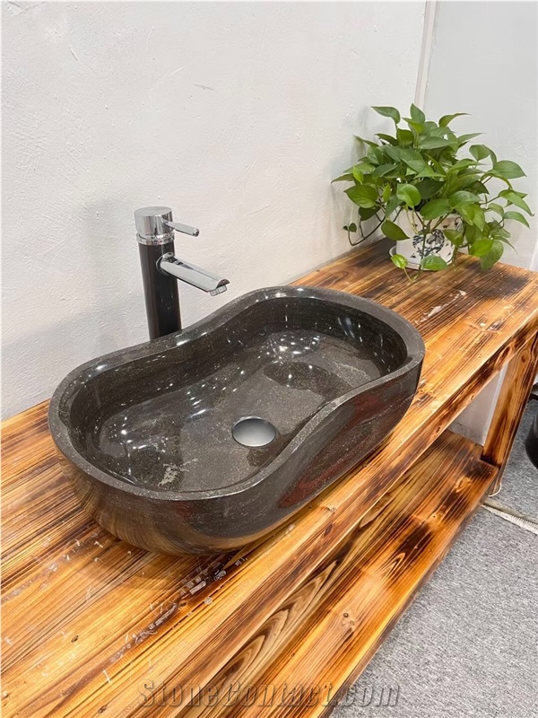 Rectangle Stone Wash Basin Honed Marble Nero Marquina Sink