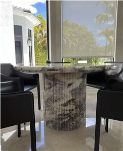 Round Milas Lilac Marble Table With Fluted Art Stand