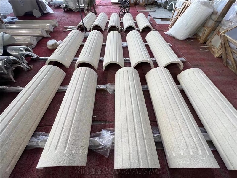 Sandblasted White Limestone Column Fluted Pillar Tile