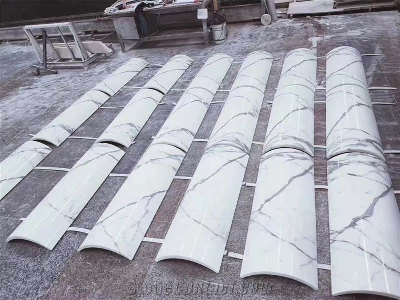 Sandblasted White Limestone Column Fluted Pillar Tile