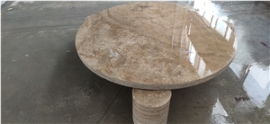 Stone Home Furniture Travertino Beige Cafe Round Table Set