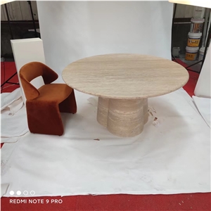 Stone Round Dining Table Travertino Restaurant Art Furniture