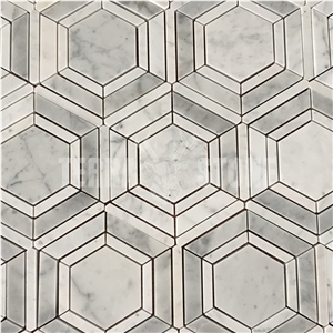 Bianco Carrara White Marble Big Hexagon Mosaic Bathroom Tile