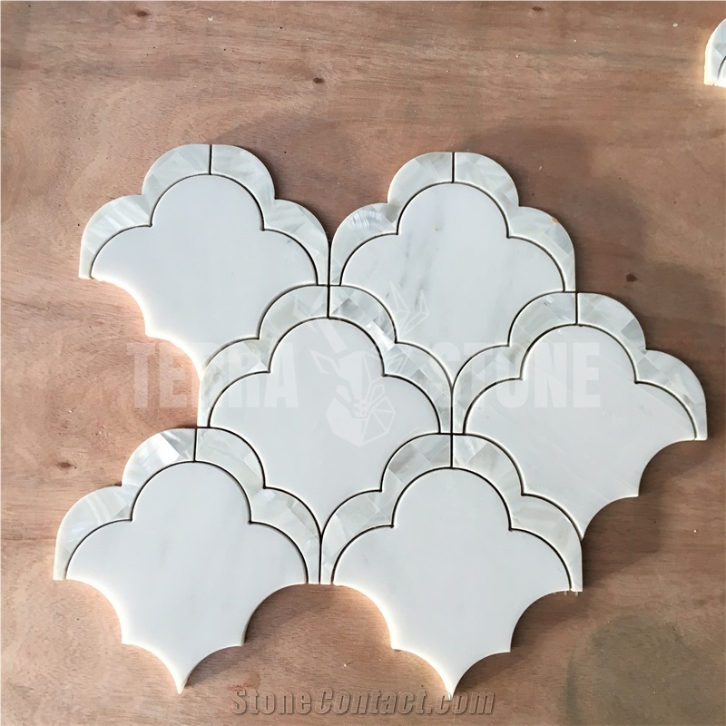 Big Fan Cloud Waterjet Marble Mosaic Pearl Shell Tile