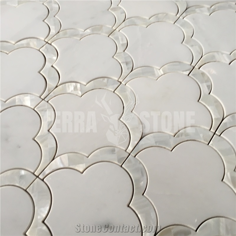 Big Fan Cloud Waterjet Marble Mosaic Pearl Shell Tile