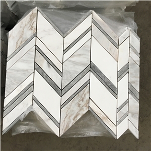 Calacatta Gold And Gray Marble Mosaic Chevron Mosaics Tile