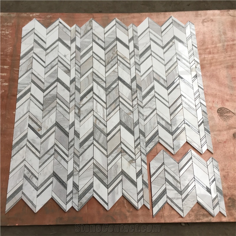 Calacatta Gold And Gray Marble Mosaic Chevron Mosaics Tile
