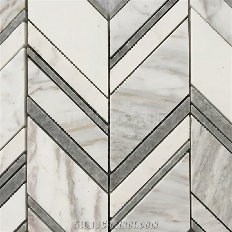 Calacatta Gold And Gray Marble Mosaic Chevron Mosaics Tile
