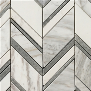 Calacatta Gold And Gray Marble Mosaic Chevron Mosaics Tile