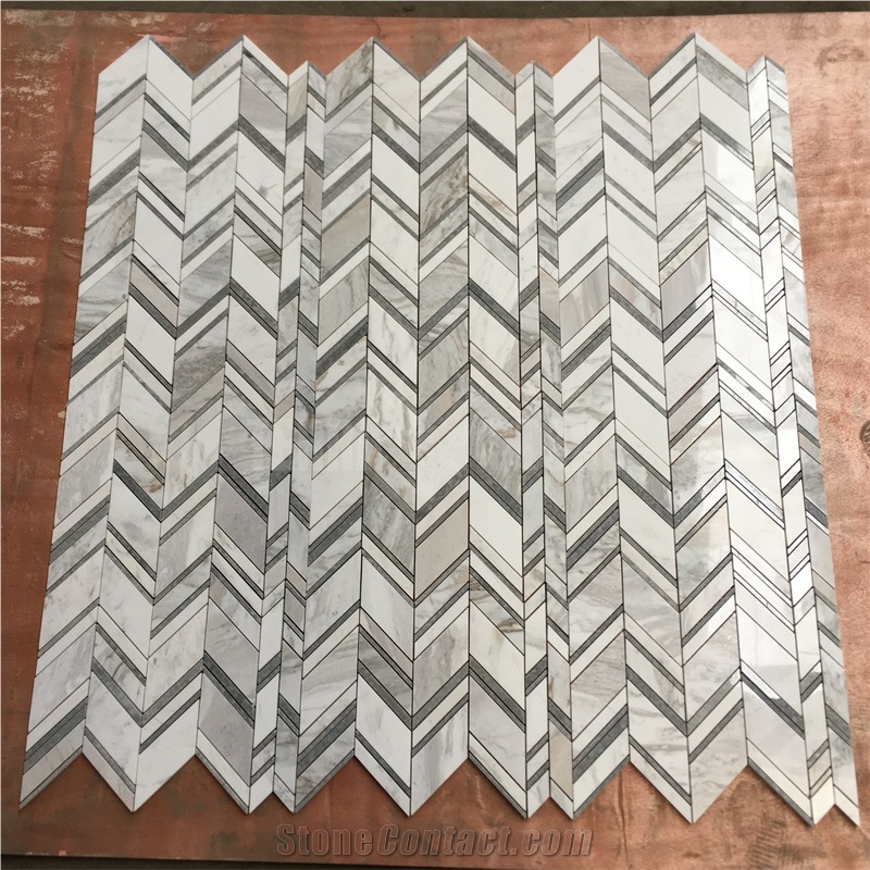 Calacatta Gold And Gray Marble Mosaic Chevron Mosaics Tile