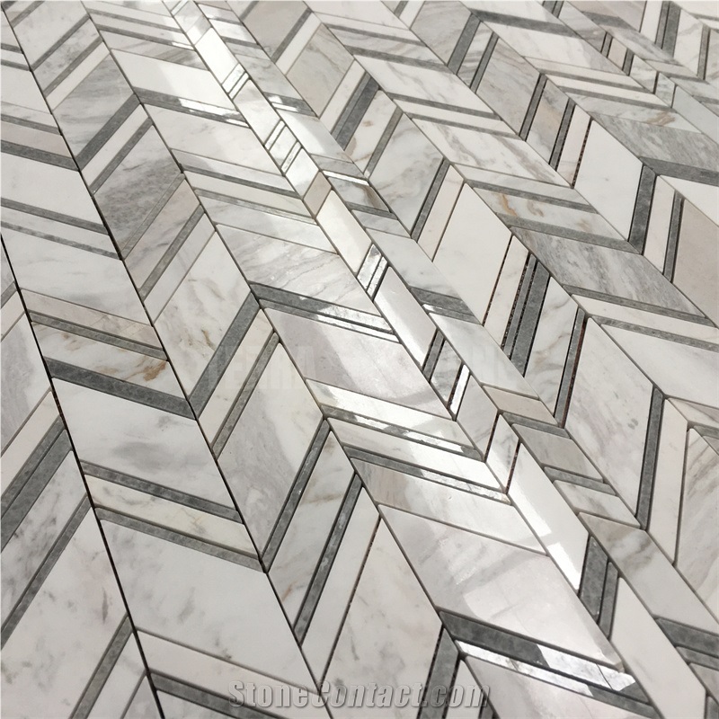 Calacatta Gold And Gray Marble Mosaic Chevron Mosaics Tile