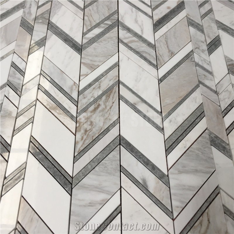 Calacatta Gold And Gray Marble Mosaic Chevron Mosaics Tile