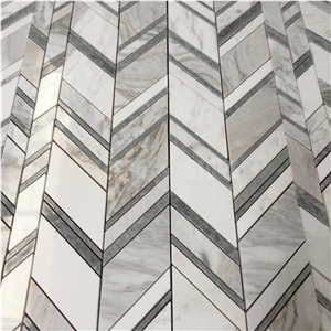 Calacatta Gold And Gray Marble Mosaic Chevron Mosaics Tile