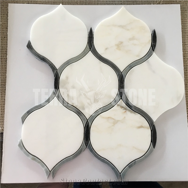 Calacatta Gold Marble Lantern Mosaic Water Jet Design