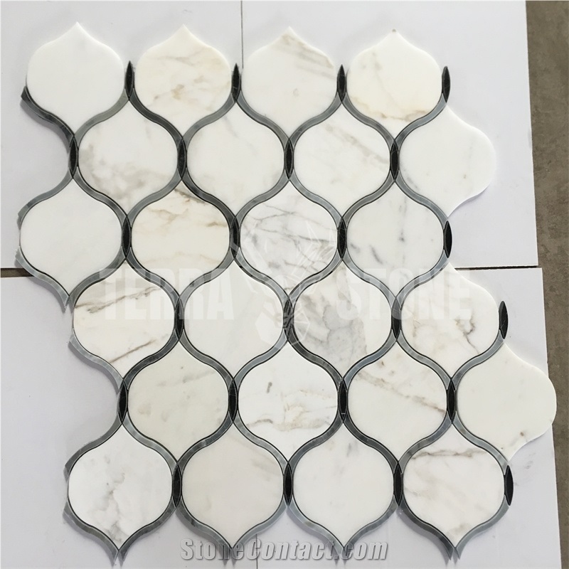 Calacatta Gold Marble Lantern Mosaic Water Jet Design