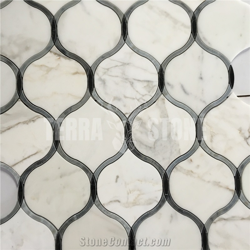 Calacatta Gold Marble Lantern Mosaic Water Jet Design