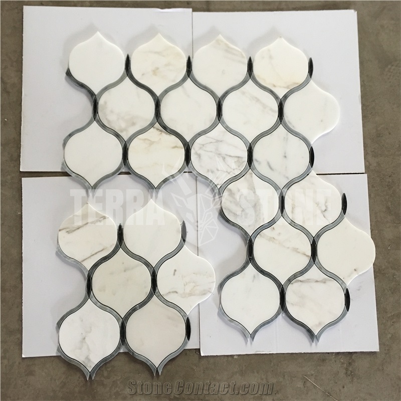 Calacatta Gold Marble Lantern Mosaic Water Jet Design