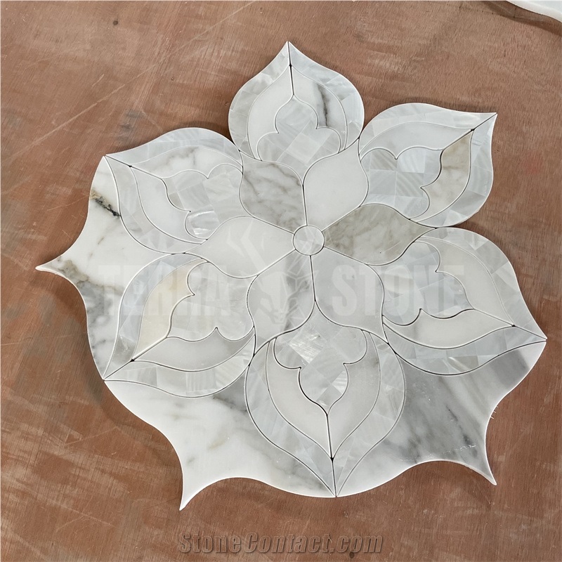 Calacatta Gold Marble With Pearl Shell Water Jet Mosaic Tile