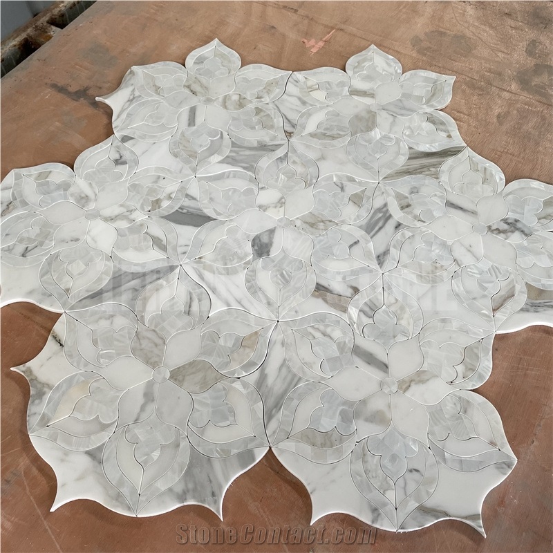 Calacatta Gold Marble With Pearl Shell Water Jet Mosaic Tile