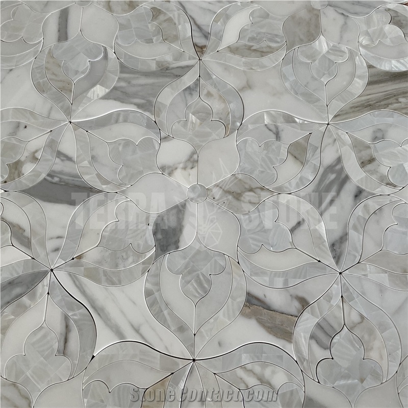 Calacatta Gold Marble With Pearl Shell Water Jet Mosaic Tile