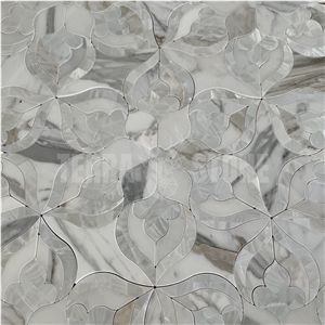 Calacatta Gold Marble With Pearl Shell Water Jet Mosaic Tile