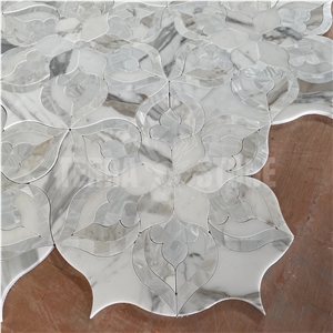 Calacatta Gold Marble With Pearl Shell Water Jet Mosaic Tile
