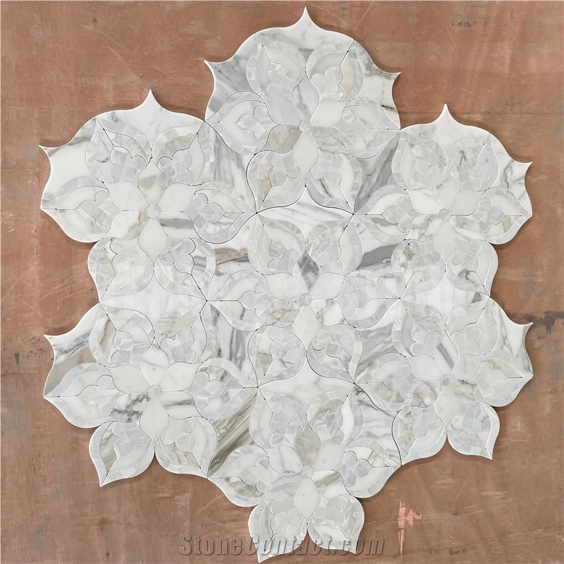 Calacatta Gold Marble With Pearl Shell Water Jet Mosaic Tile