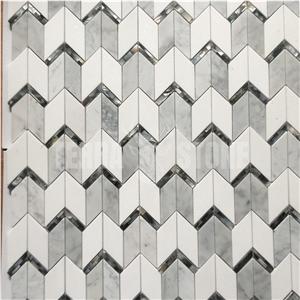 Chevron Carrara Marble Mosaic With Mother Pearl Of Shell