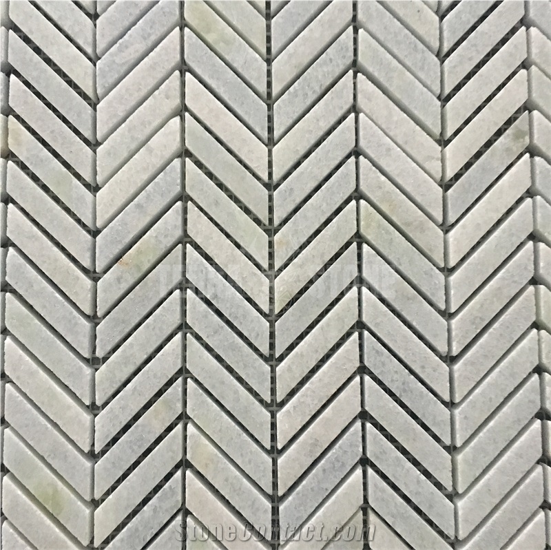 Chevron Ming Green Marble Mosaic Fish Bone Pattern