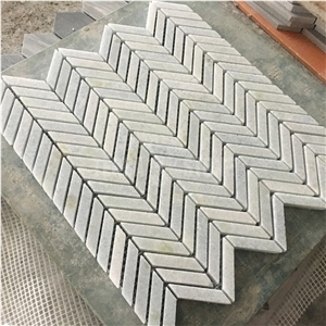Chevron Ming Green Marble Mosaic Fish Bone Pattern