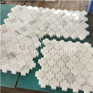 Cross Pattern Calacatta Gold Marble Mosaic Wall Floor Tiles