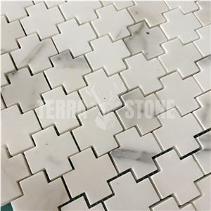 Cross Pattern Calacatta Gold Marble Mosaic Wall Floor Tiles