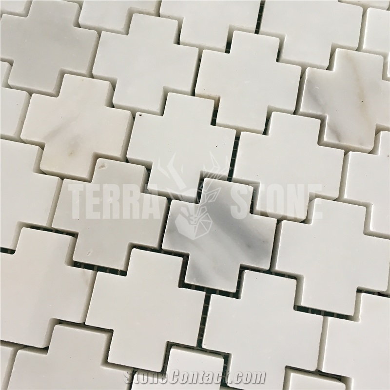 Cross Pattern Calacatta Gold Marble Mosaic Wall Floor Tiles