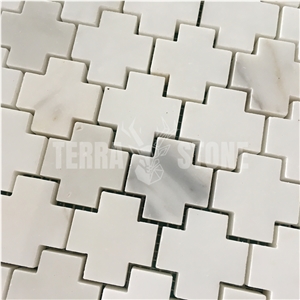 Cross Pattern Calacatta Gold Marble Mosaic Wall Floor Tiles
