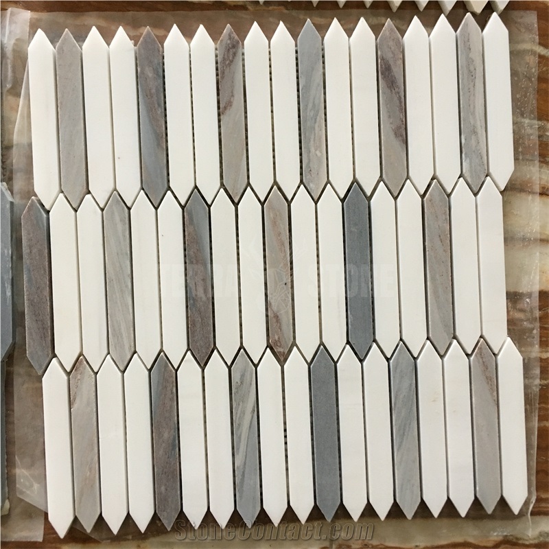 Elongated Hexagon Carrara White Marble Mosaic Shower Floor