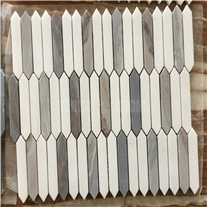 Elongated Hexagon Carrara White Marble Mosaic Shower Floor