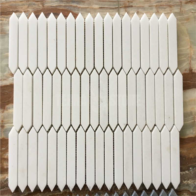 Elongated Hexagon Mosaic Carrara Thassos White Marble Tile
