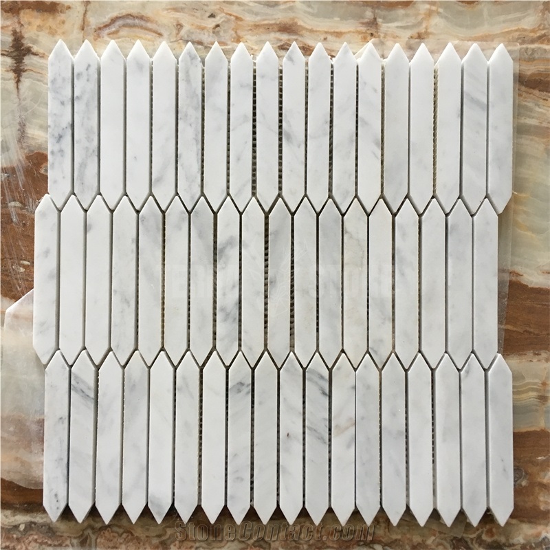 Elongated Hexagon Mosaic Carrara Thassos White Marble Tile