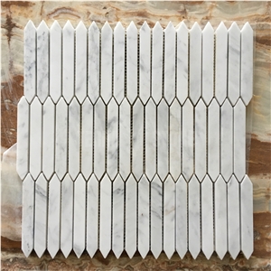 Elongated Hexagon Mosaic Carrara Thassos White Marble Tile