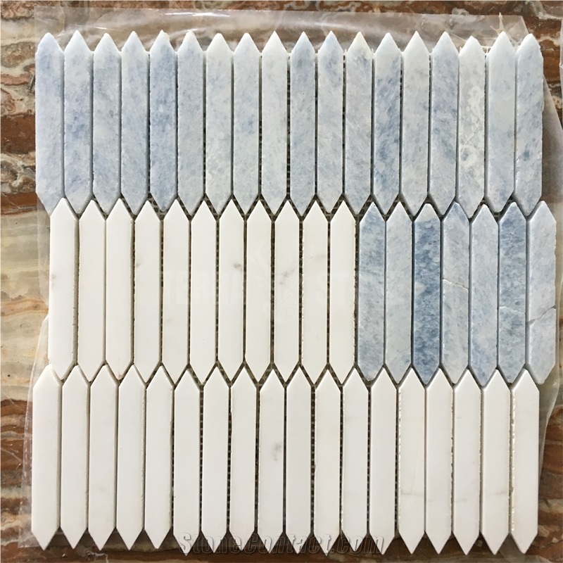 Elongated Hexagon Mosaic Carrara Thassos White Marble Tile