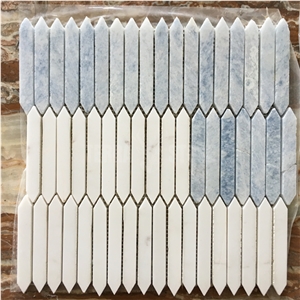 Elongated Hexagon Mosaic Carrara Thassos White Marble Tile