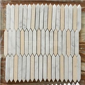 Elongated Hexagon Mosaic Carrara White And Beige Marble Tile