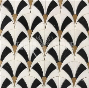 Fan Shape 1 Waterjet Marble Mosaic With Brass Tile