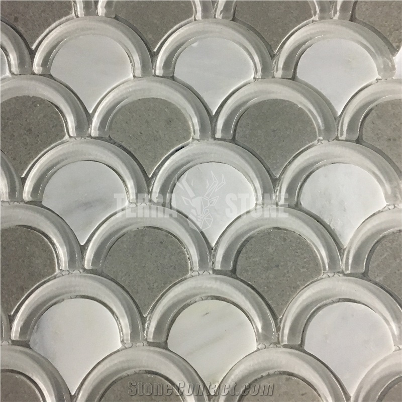 Fish Scale Cinderella Grey Marble And Glass Mosaic Tiles